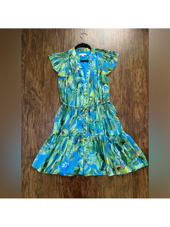 ANTONIO MELANI Dresses & Skirts - ANTONIO MELANI Blue and Green Tropical Print Tiered Dress